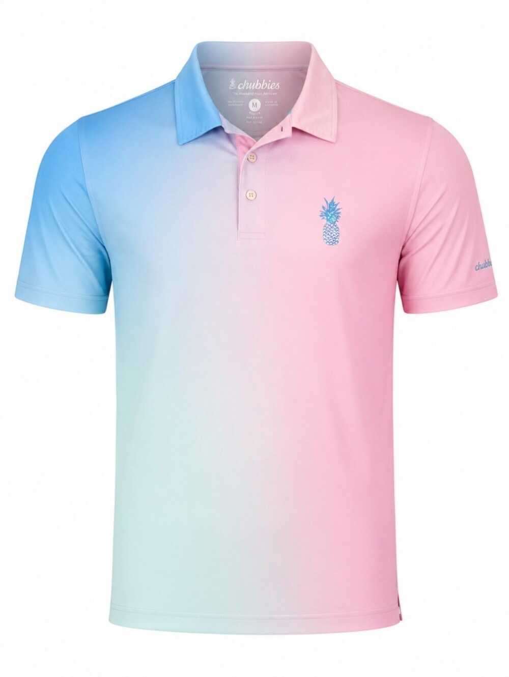 Chubbies Men’s Medium Polo Shirt Pink Blue Ombre Pineapple Golf Coastal